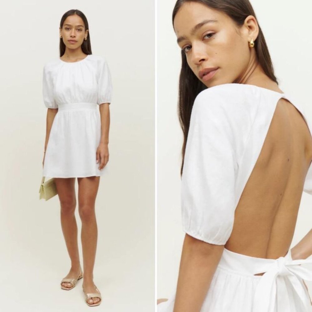 NWT Reformation Irwin Linen Dress White Open Back Sz 2